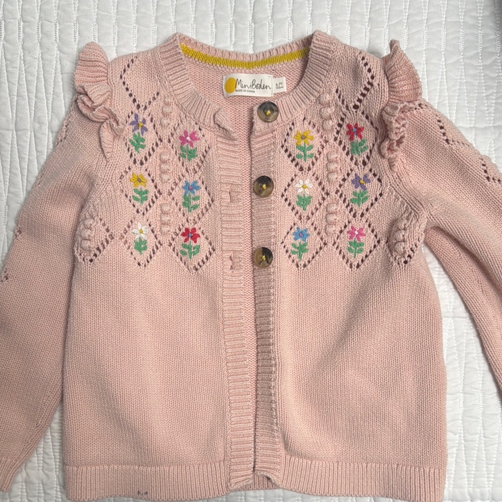 Mini Boden Pink Cardigan with Floral Embroidery